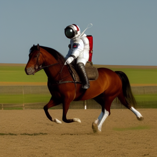A photograph of an astronaut riding a horse