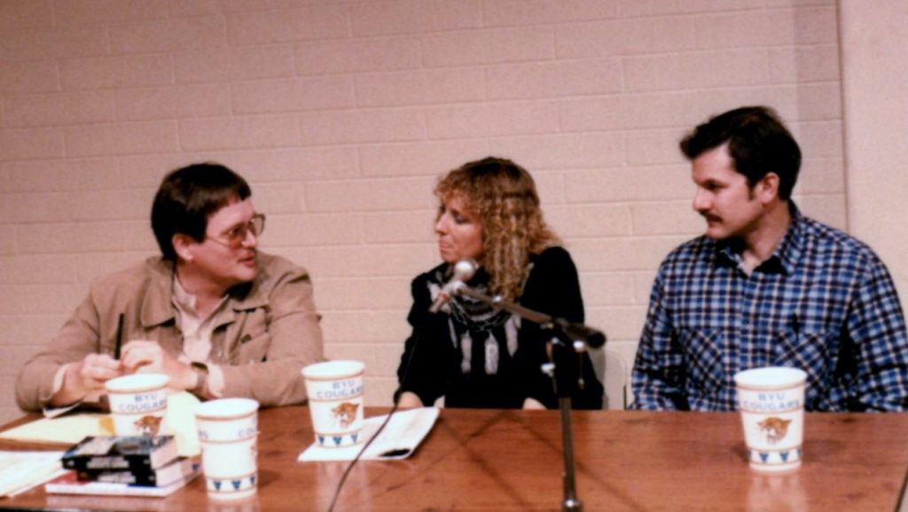 Orson Scott Card, Elizabeth Boyer and Alan Dean Foster, Feb. 1986