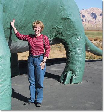 Shannon hanging out with a dino